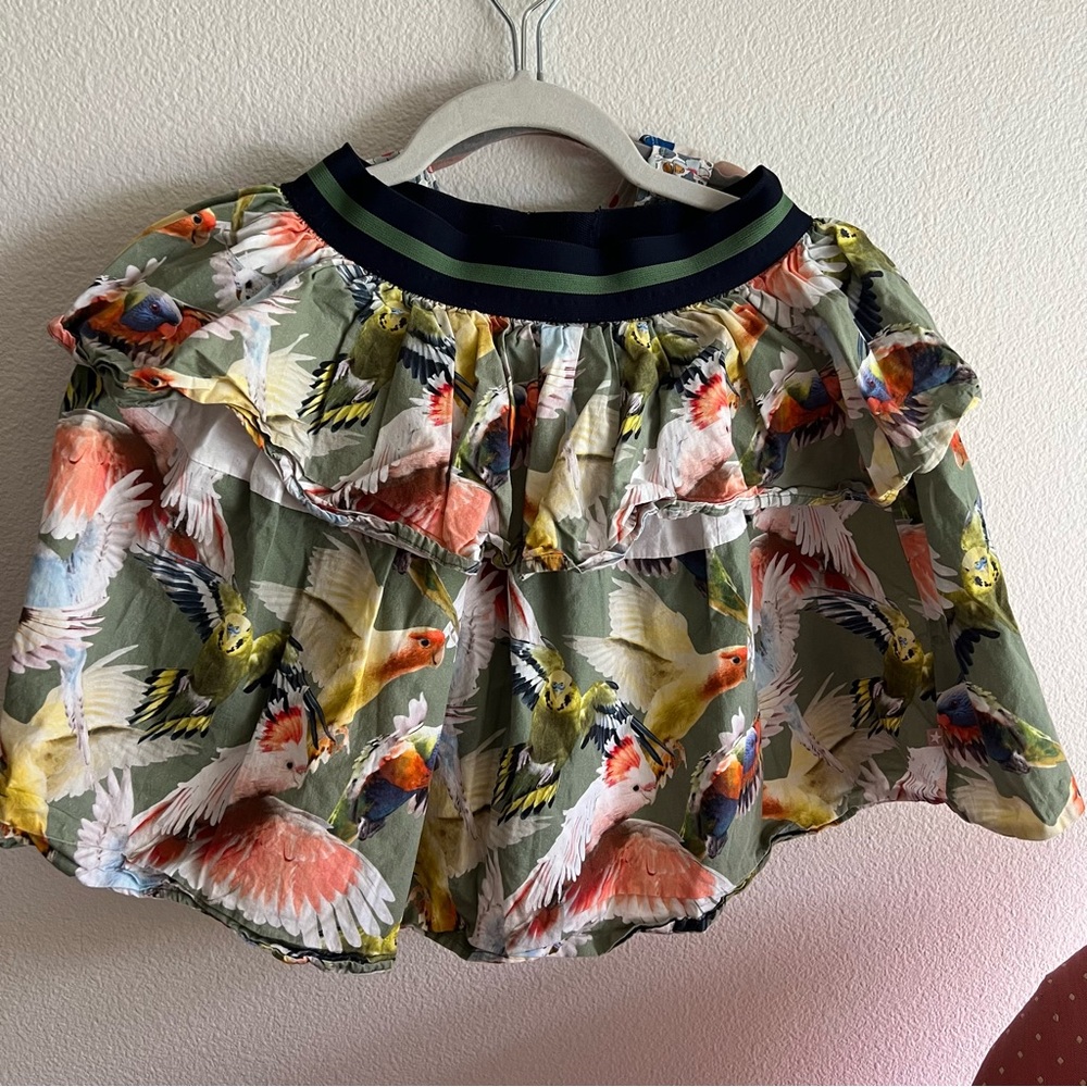 MOLO Girls Parrot Print Ruffle Skirt - Green Multi